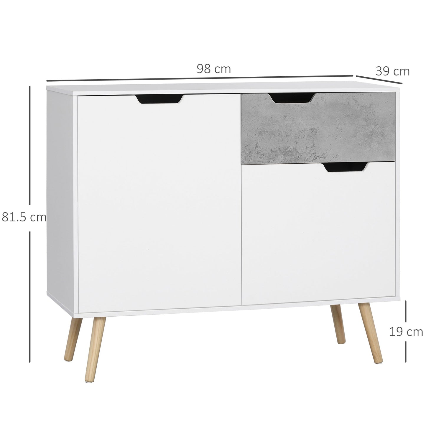 Mobile from the living room with 2 2 -door lockers and drawer in chipboard and pine, 98x39x81.5 cm, Grey and white - Borgè