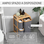 Clothes Laundry Basket with 3 removable compartments in Fabric and Bamboo, 50x32x69.7cm - Borgè