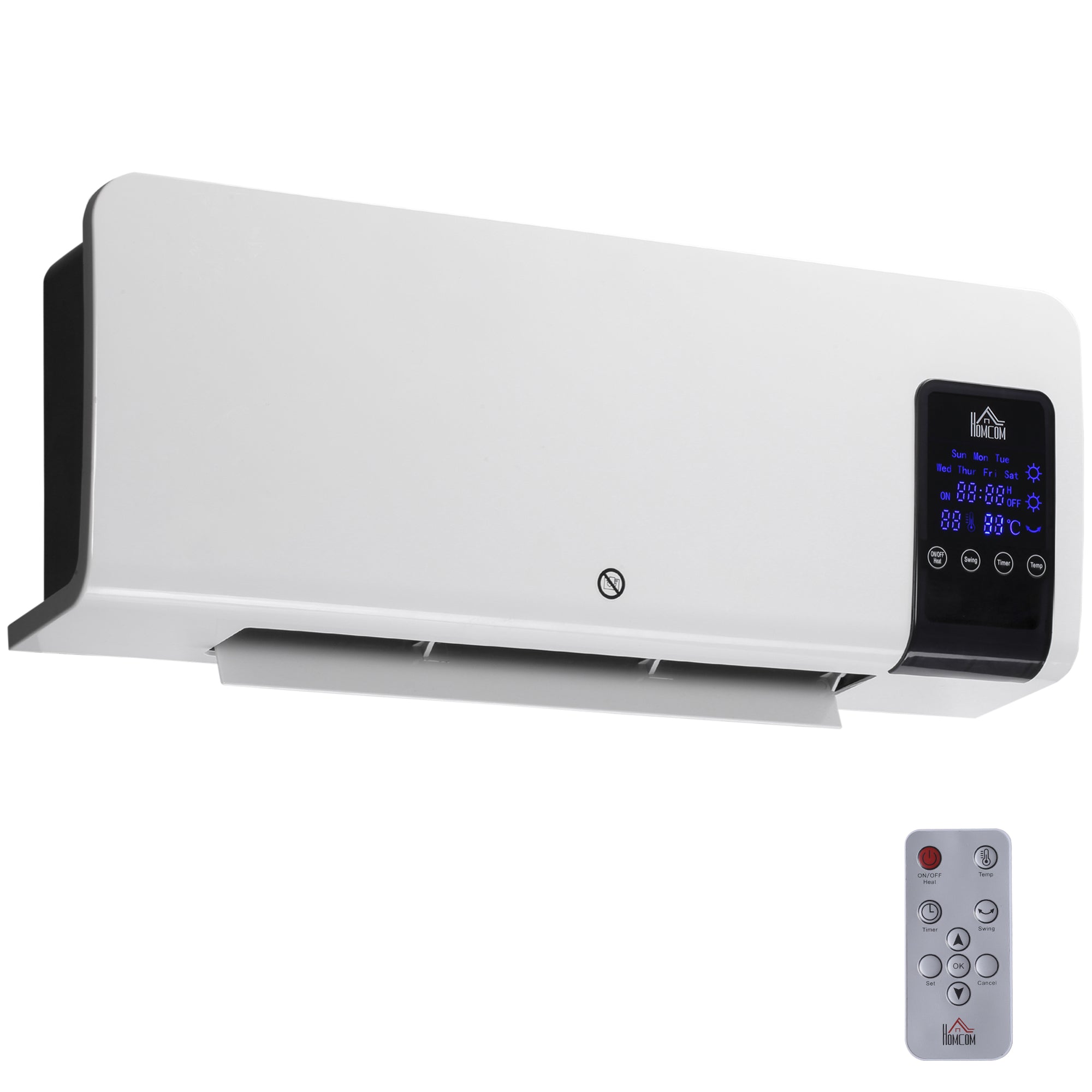 Wall Fan Heater with 12h Timer and 2 Heating Modes, 54.5x12x21.5 cm, White - Borgè