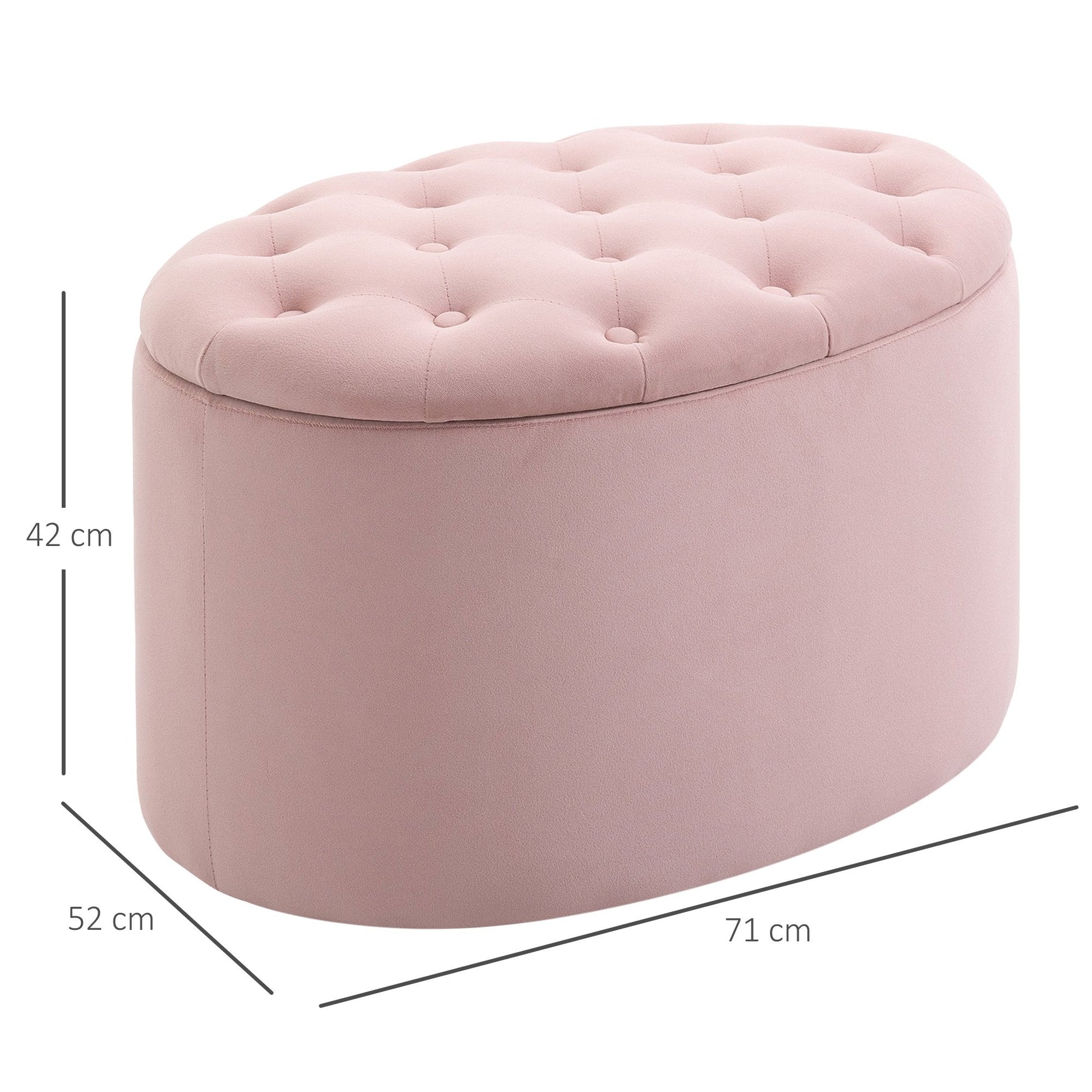 Pouf Padded oval container and velvet quilt, 71x52x42cm, Rosa - Borgè