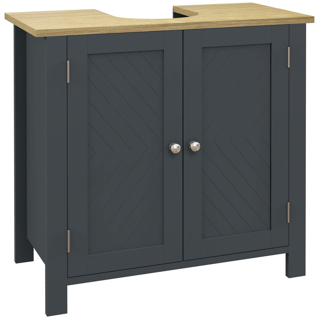 Bathroom Grey Sink Vanity with 2 doors in MDF and adjustable internal shelf | 60x30x60 cm - Borgè