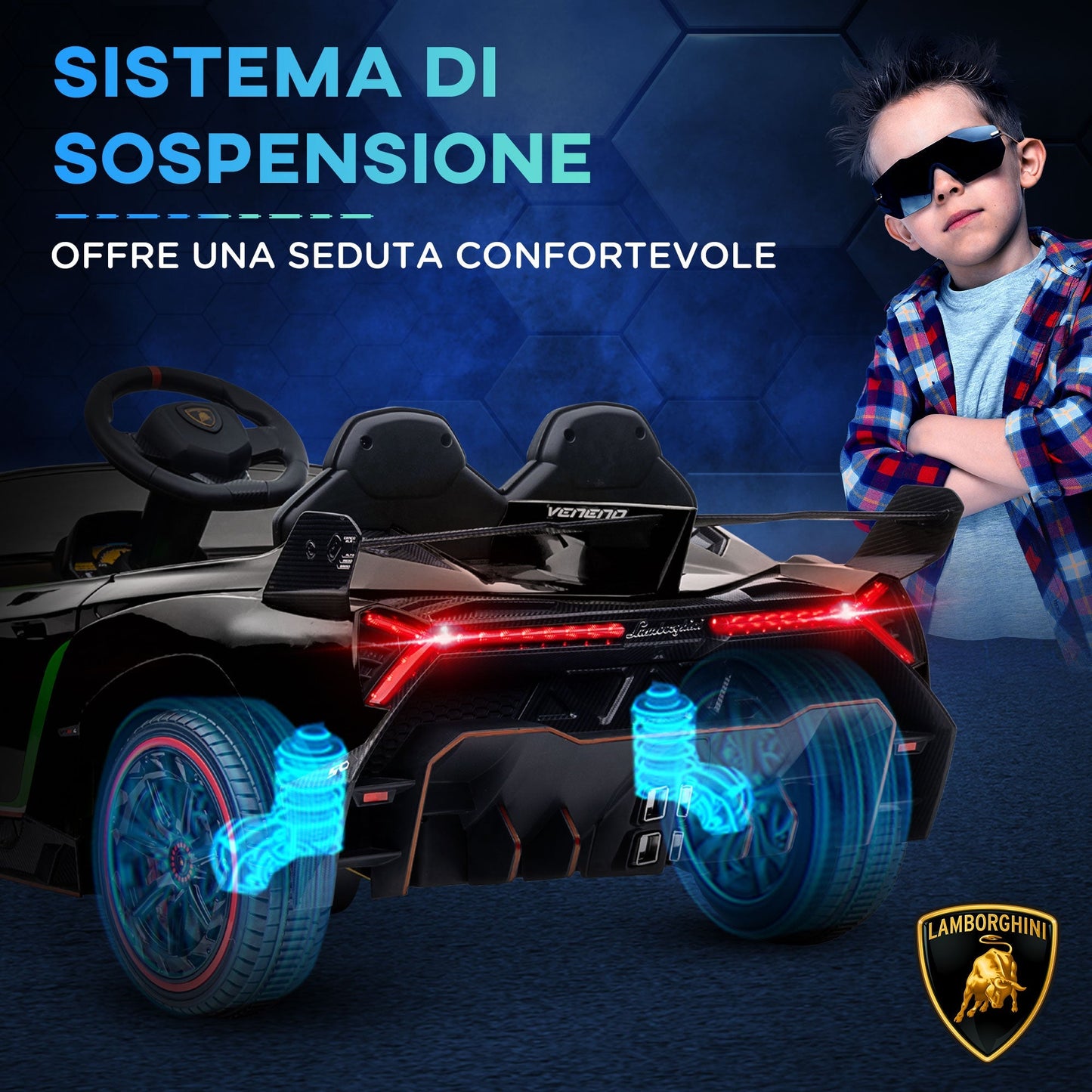 Black Lamborghini Veneno 12V Electric Car for Children with Remote Control, Age 3-6 Years - Borgè