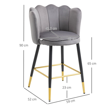 Homcom set with 2 stools from velvety bar with footrest and steel base, 59x52x90cm, Grey - Borgè