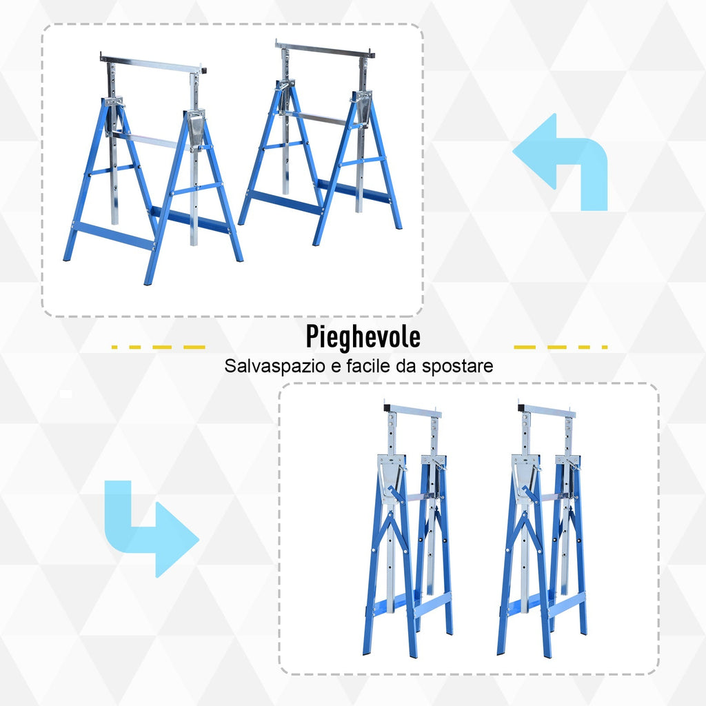 Set 2 Work Cavalllets Folding telescopic in steel tubes 68 x 58 x 80 - Borgè
