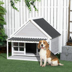 Outdoor Dog Kennel in Wood and PVC with Porch and Windows, 126x118x105cm, Grey - Borge' Group Limited