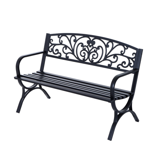 Outsunny Outdoor Garden bench steel bench garden 2 -seater metal - black bench - Borgè