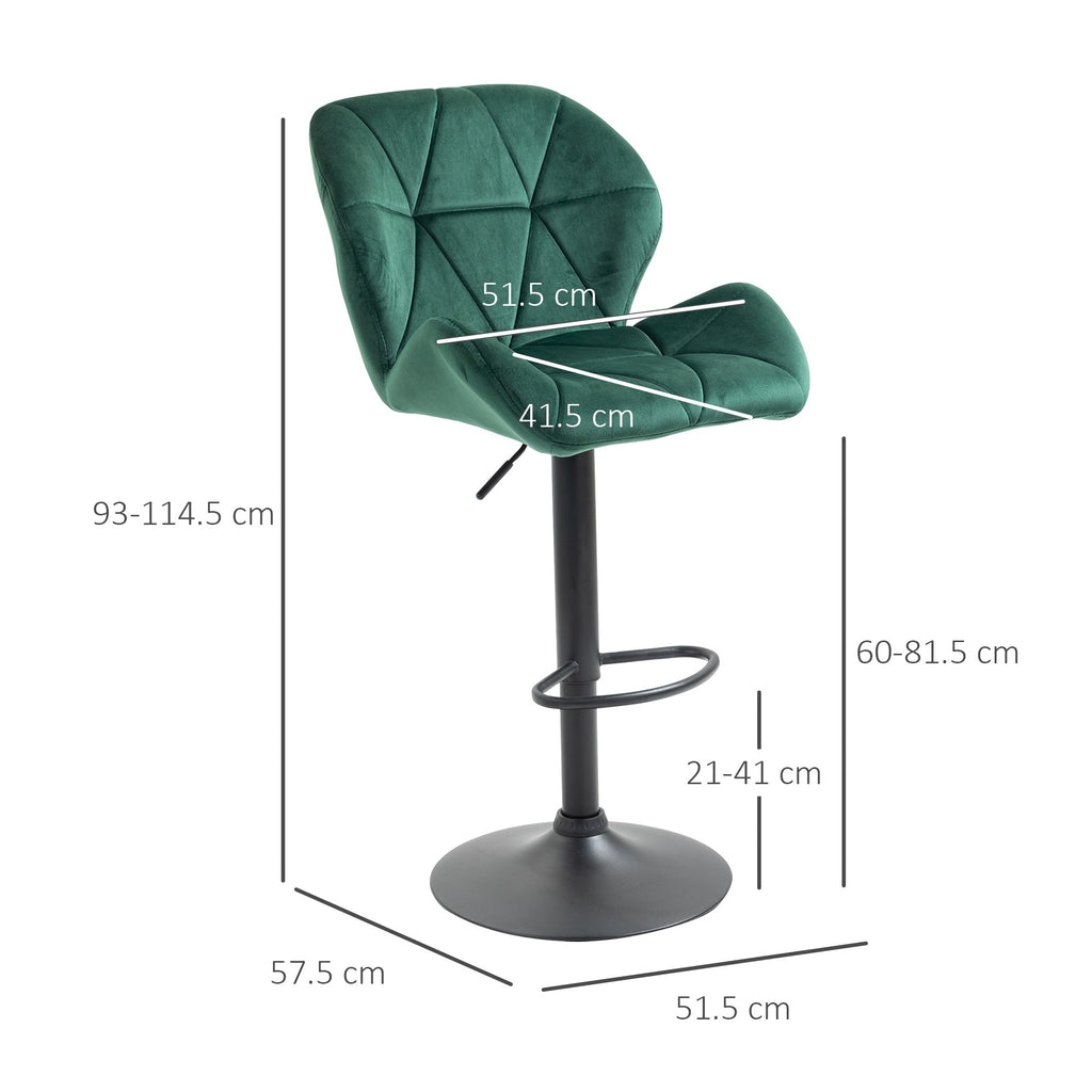 Set 2 swivel bar stools with adjustable height, velvet coating and round base - green - Borgè