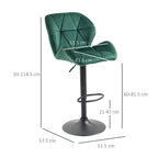 Set 2 swivel bar stools with adjustable height, velvet coating and round base - green - Borgè