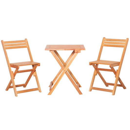 Outsunny set 3 pieces table and garden chairs folding wooden for outdoor, terrace, picnic or camping, saving and compact, teak - Borgè