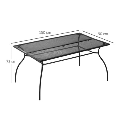 Outsunny rectangular garden table with network support surface, 150x90x73cm, black - Borgè