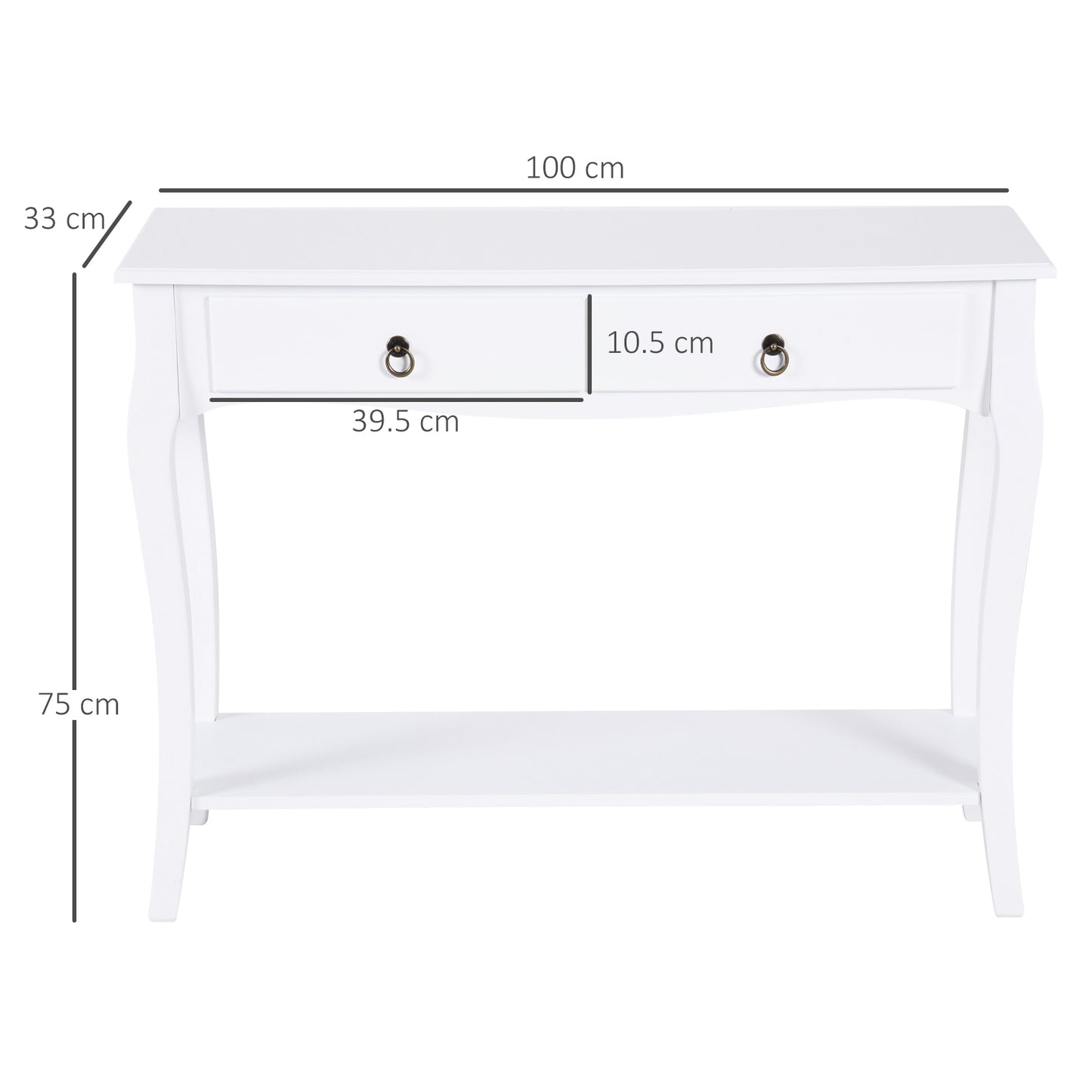 Homcom Cabinet Table Modern Entry Consolidation With 2 Casa Wooden Drawers 100 Ã— 33 Ã— 75cm White - Borgè