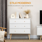 chest of drawers 3 drawers with chipped handles and pine wood for living room and room, 80x30x80 cm, white - Borgè