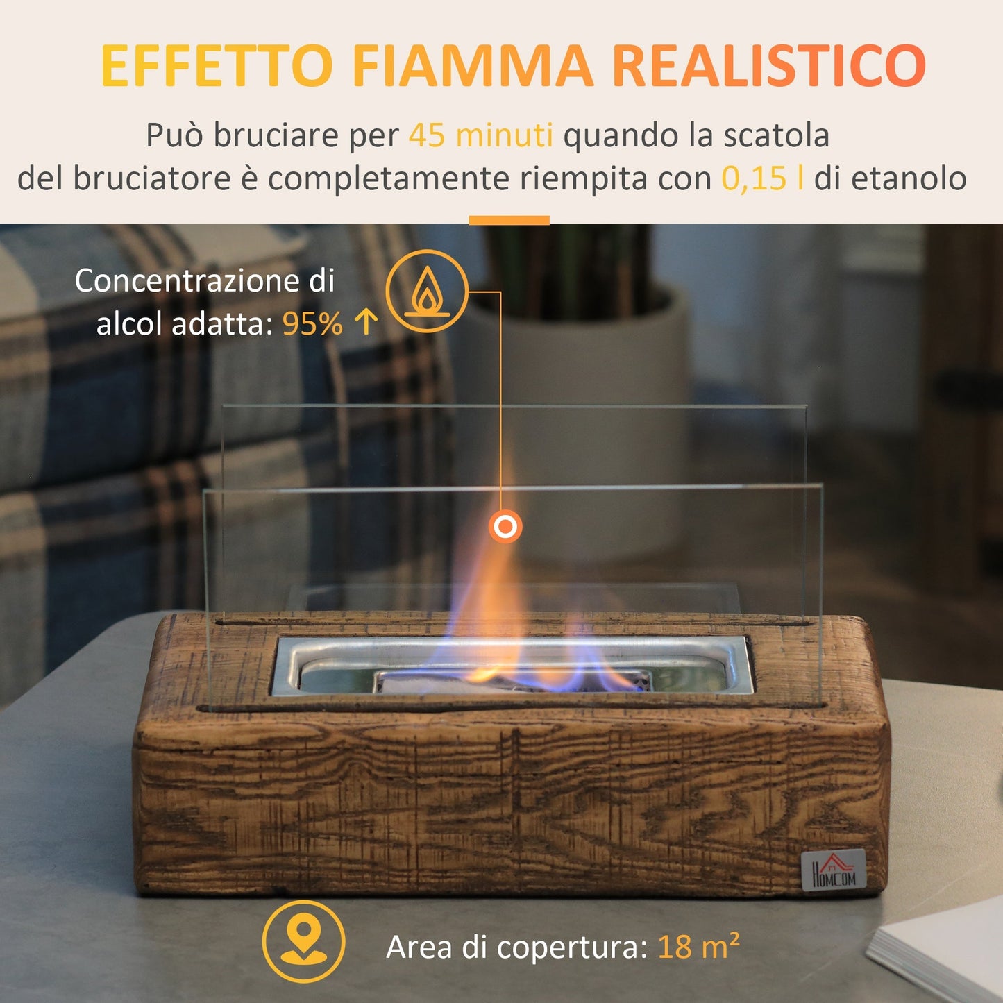 Bioethanol fireplace fireplace with 0.15l tank and autonomy 45 minutes, 33x16x18cm - Borgè