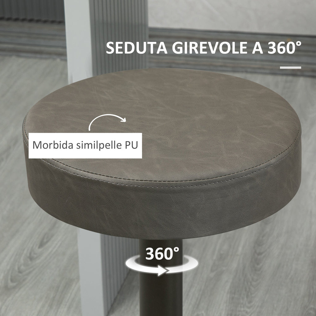 Set 2 swivel bar stools with residential footrests and height, 35x36x64-85cm, Grey - Borgè
