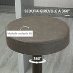 Set 2 swivel bar stools with residential footrests and height, 35x36x64-85cm, Grey - Borgè