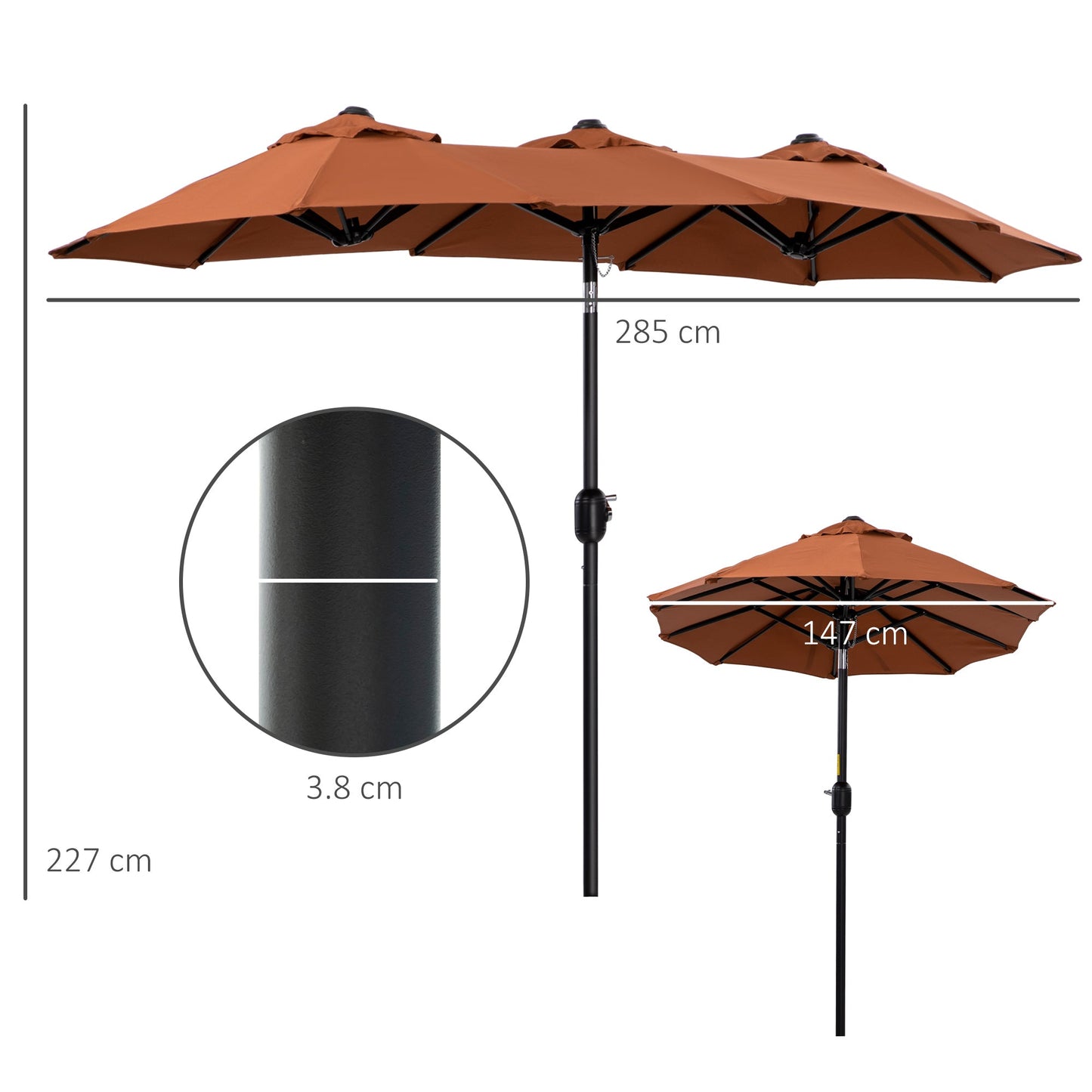 Outsunny Umbrella Garden inclinable garden with crank opening, 285x147x227cm, red - Borgè