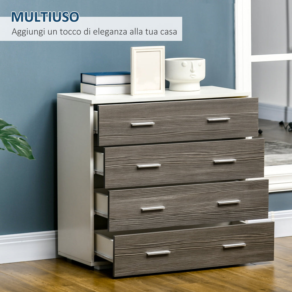 drawers with 4 drawers with aluminum handles and wooden structure, 76x35x72cm, Grey white - Borgè