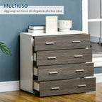 drawers with 4 drawers with aluminum handles and wooden structure, 76x35x72cm, Grey white - Borgè