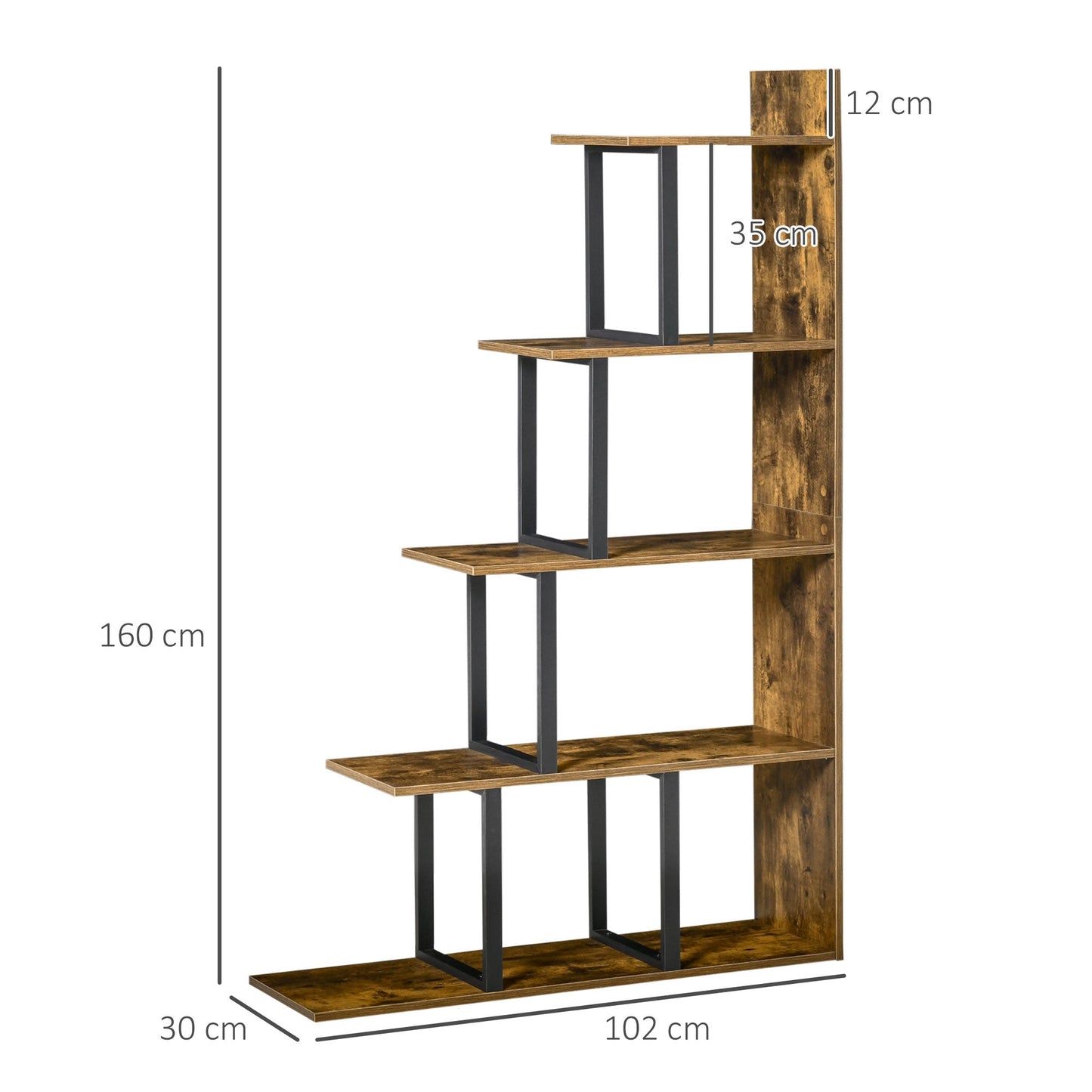 Homond industrial style bookcase 5 levels 102 x 30 x 160 cm - Borgè