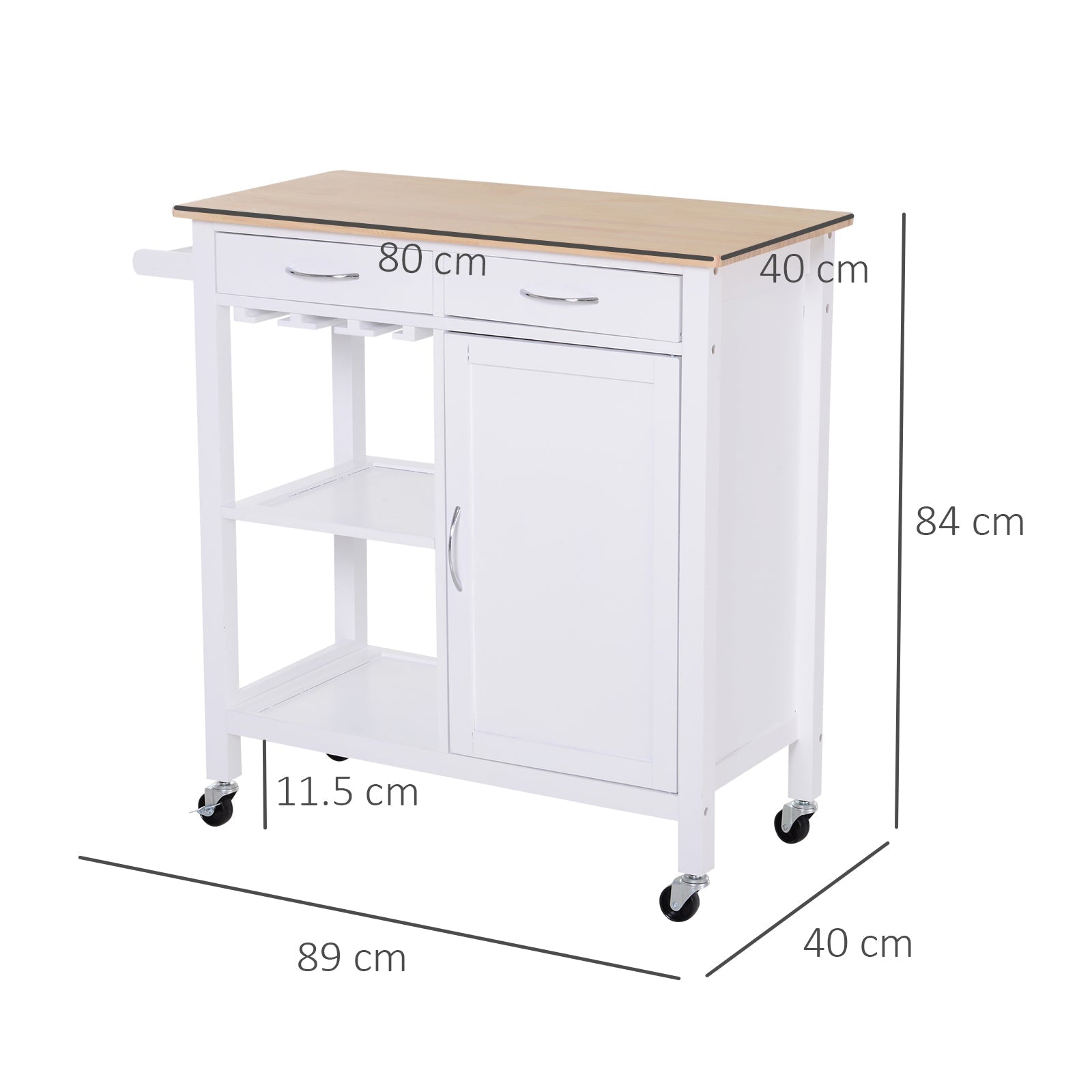 Classic Kitchen Cart With Drawers and Wooden Wooden Spaces 89x40x84cm - Borgè
