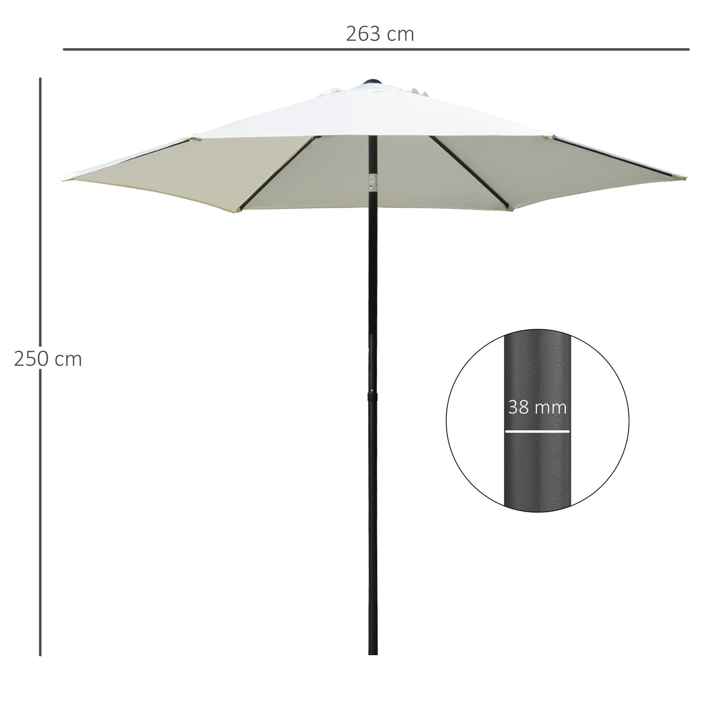 Outsunny Garden umbrella inclinable anti -UV polyester with aluminum pole, Ø2.6m, white cream - Borgè