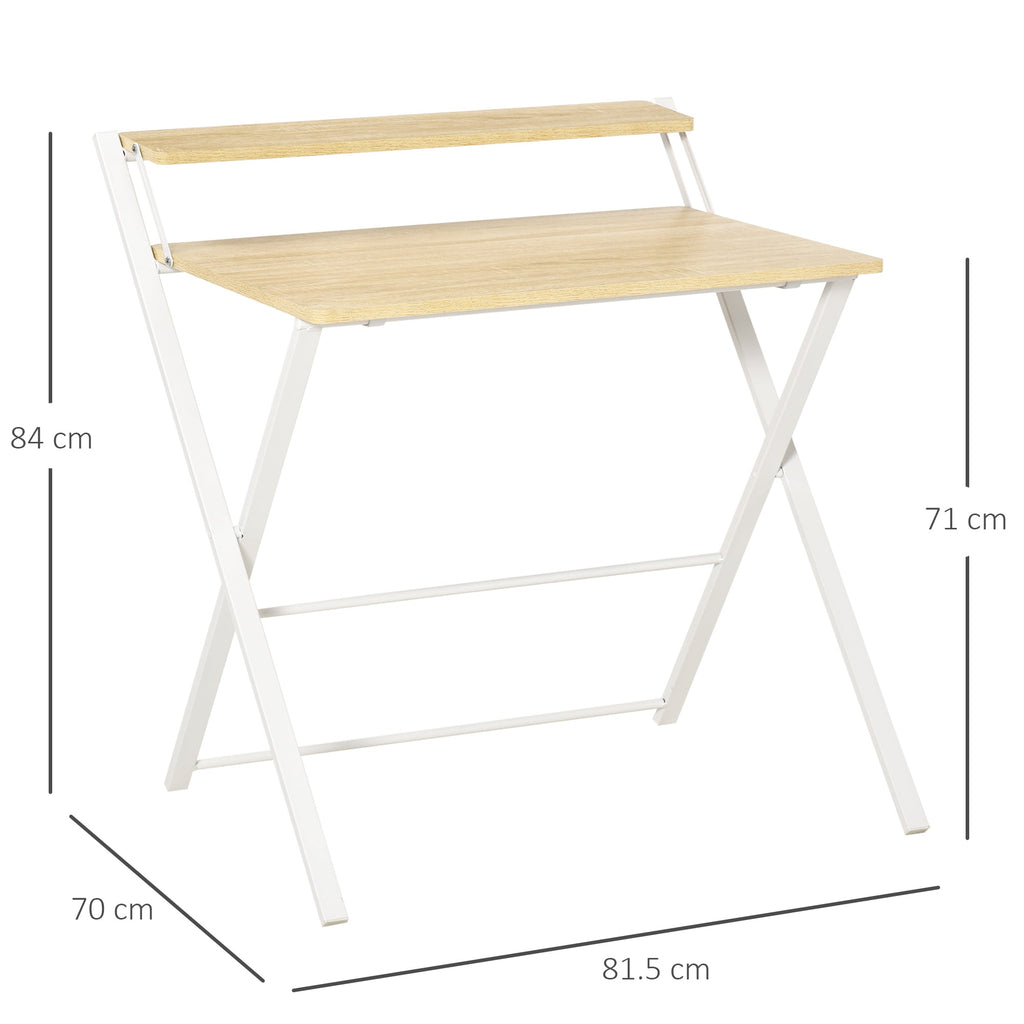 Folding Desk Space with Superior Shelf for Room and Office, 81.5x70x84cm, Wood and White Color - Borgè