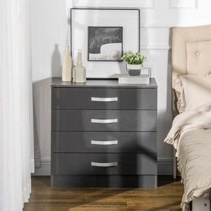 Glossy Grey Chest of Drawers with Metal Handles for Bedroom | 75x36x72 cm