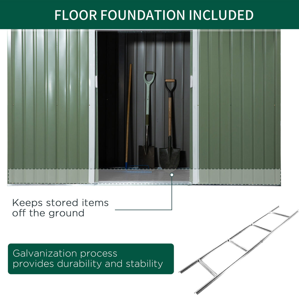 Steel Sheet Garden Tool Shed, Steel Garden Storage Shed with Sliding Doors, 280x130x172cm, Light Green - Borge' Group Limited