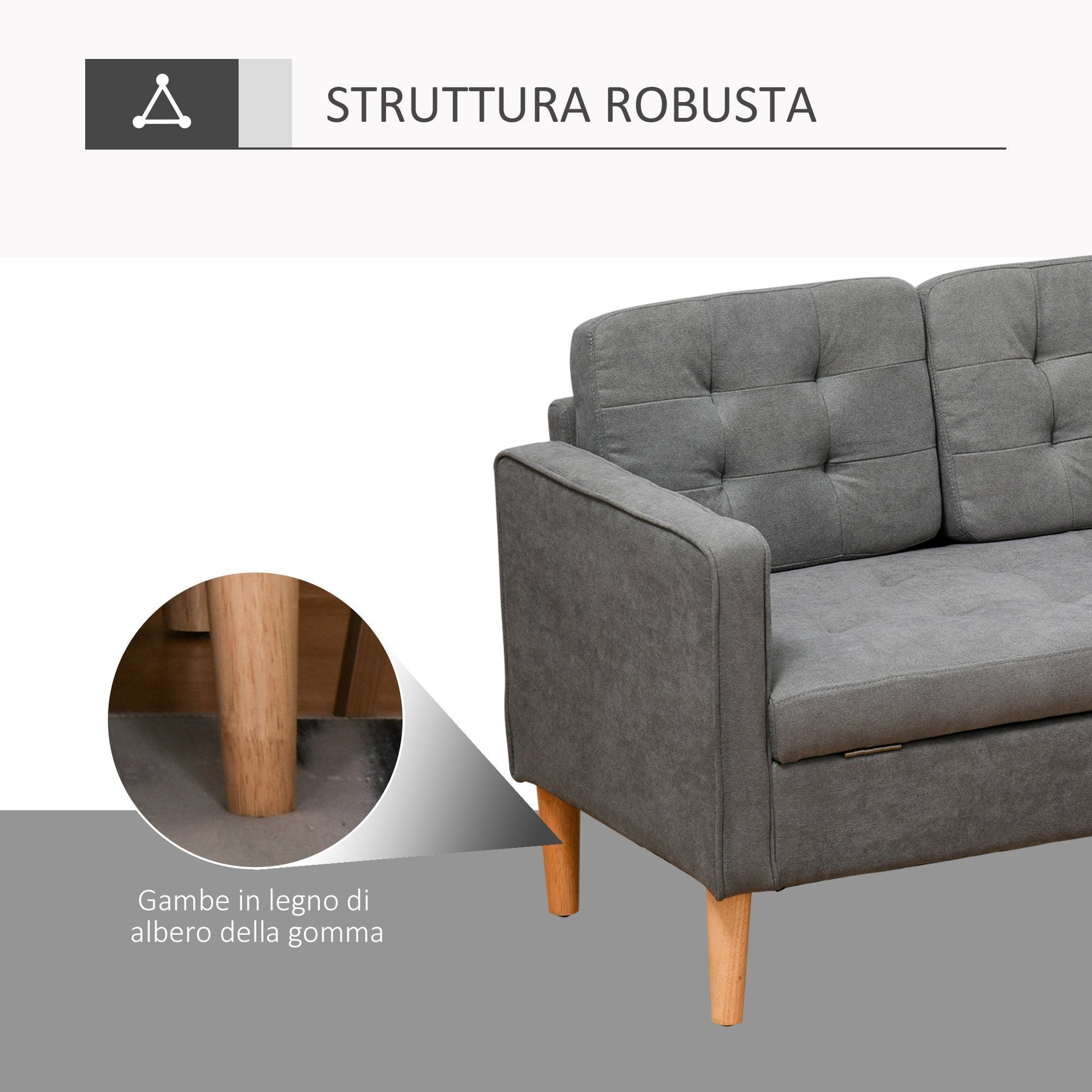 SELLY | 3 Seater Sofa in Grey fabric with Storage Compartment - Borgè