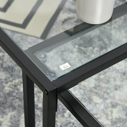 Coffee tables stackable in tempered glass and steel with Black Frame for living room - Borgè