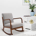 padded rocking armchair, vintage wooden design and Grey linen, for interiors, office, living room, 64x86x80cm - Borgè