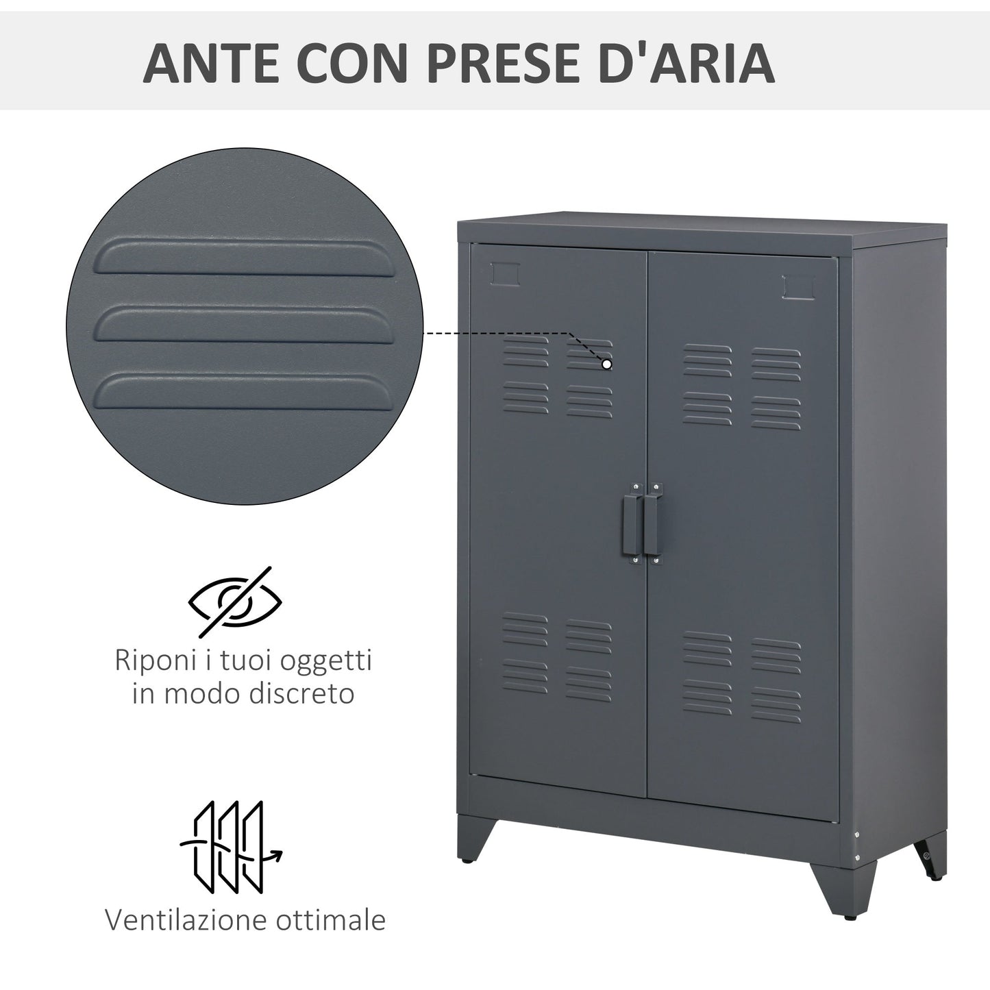 Multiuse cabinet 2 doors industrial style, metal locker for home and garage - Grey - Borgè