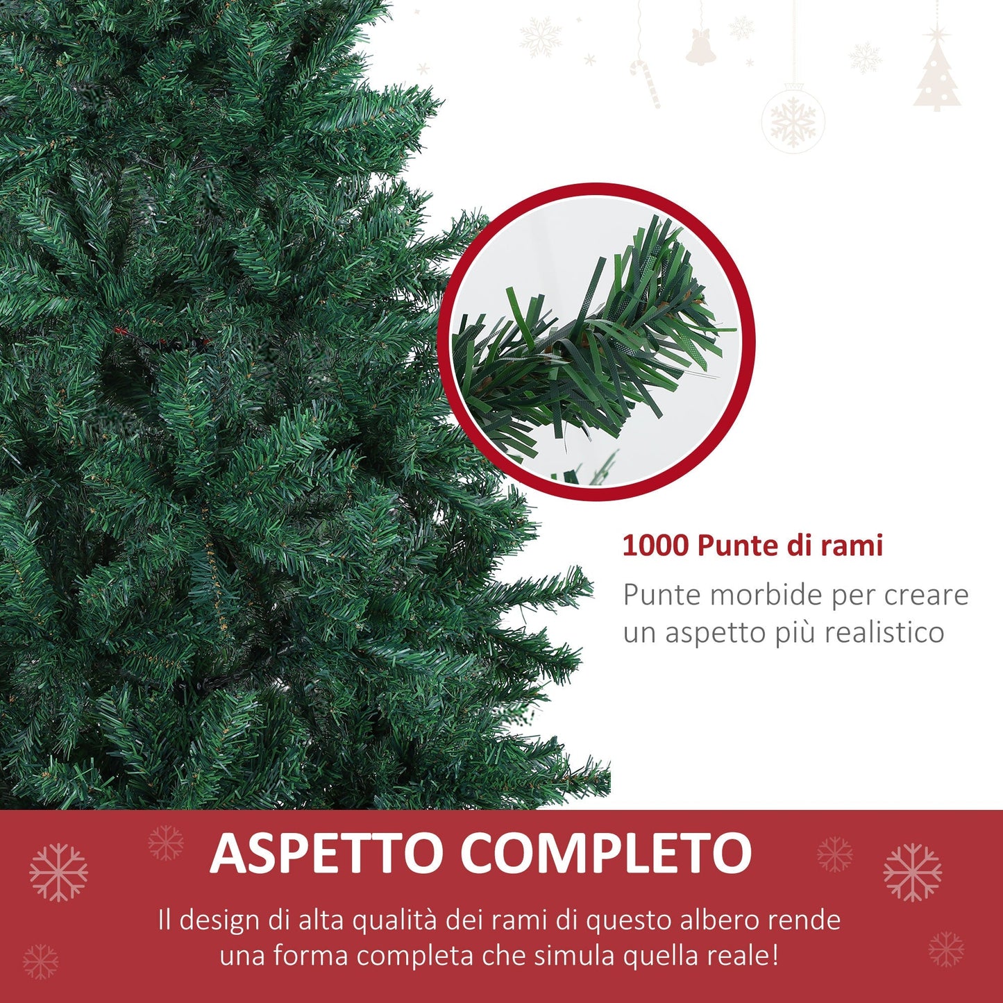 Classy Christmas Tree | 180cm Tall Artificial Christmas Tree with 1000 Lush Branches Steel Base - Borgè