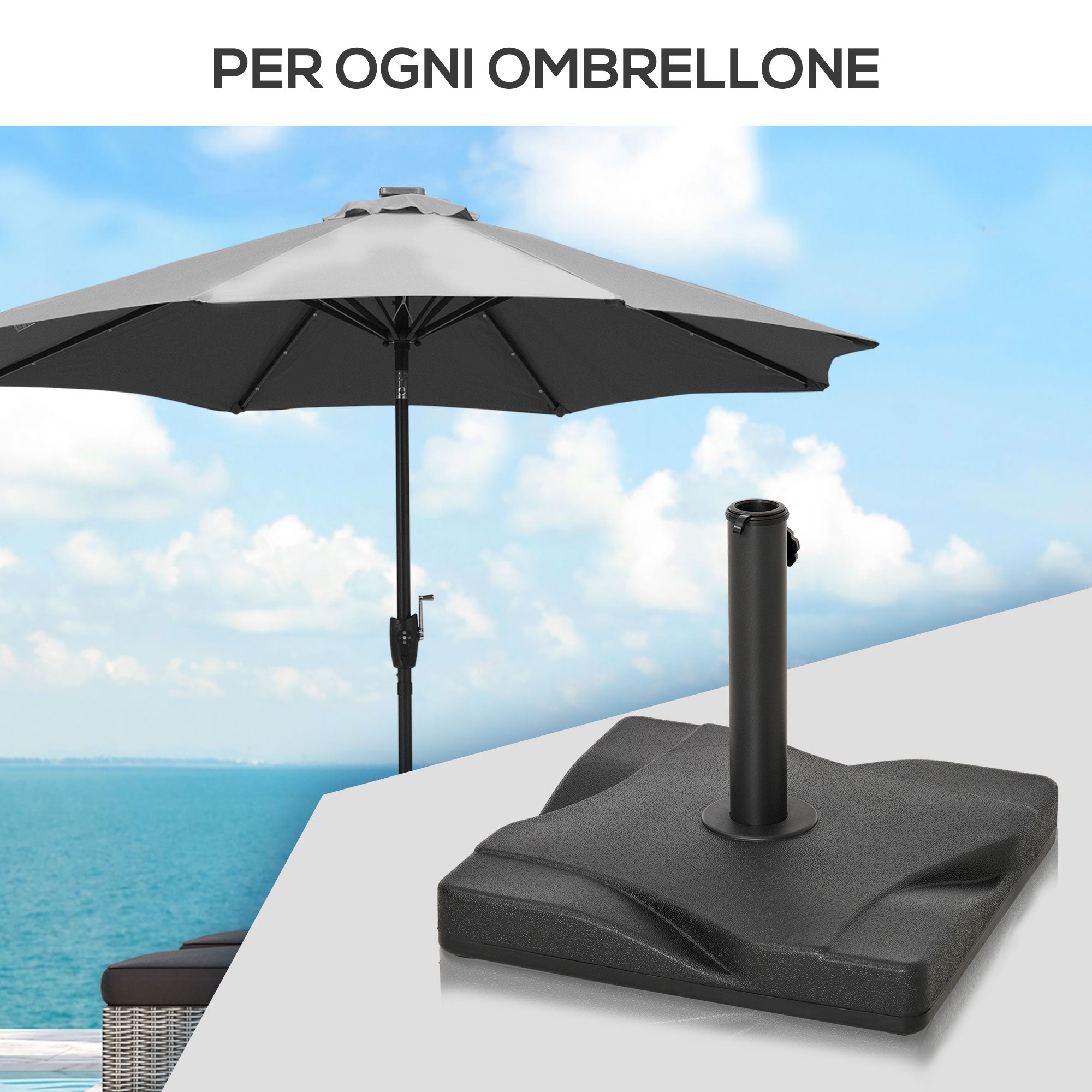 20kg Plastic Umbrella Base for 32-38-48mm Poles, 41.5x41.5x35cm - Borge' Group Limited