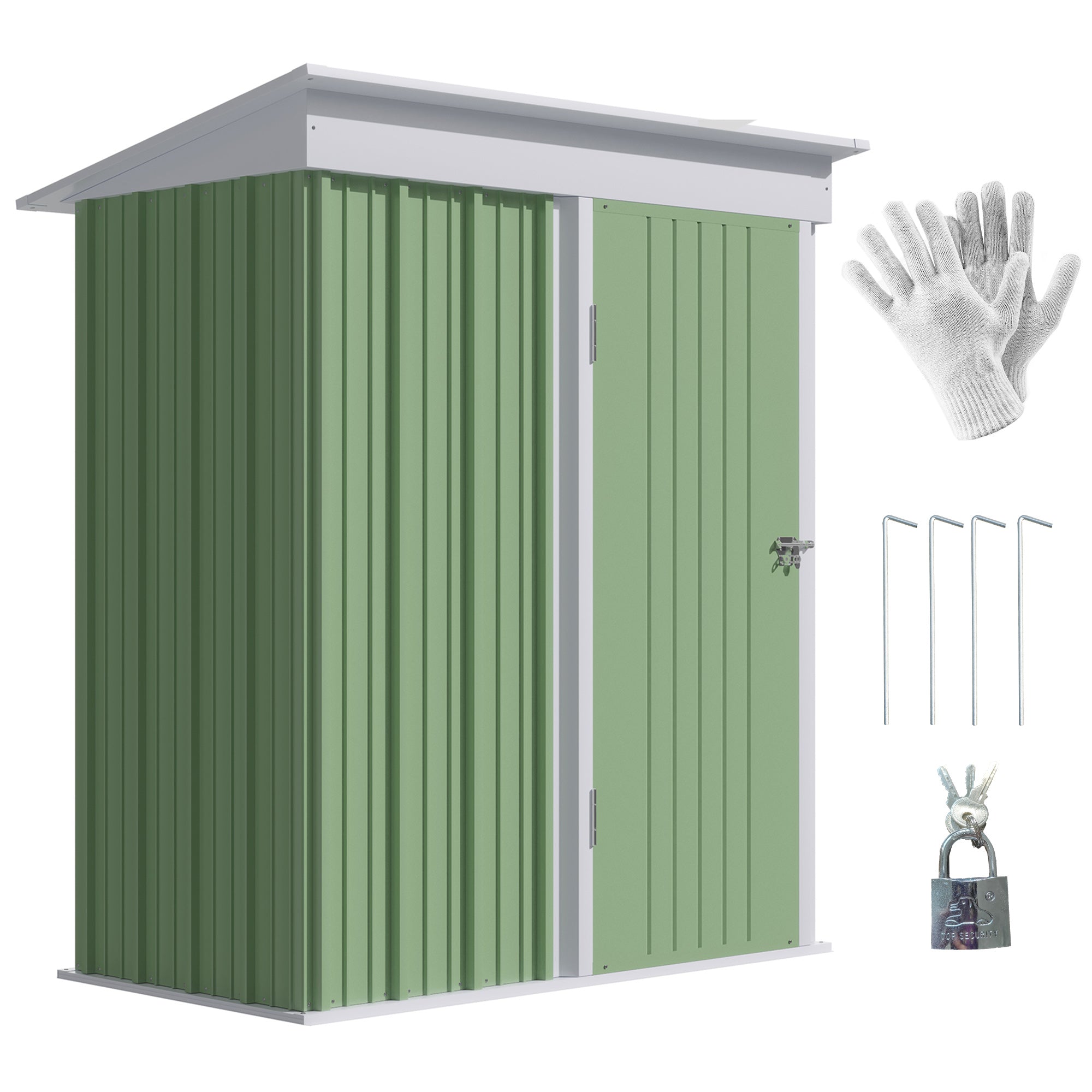 Steel Garden Shed with Lockable Door, 161x95x163/181cm, Green - Borge' Group Limited