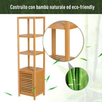 Mobile with column for bamboo bathroom with 4 shelves and a cabinet 36x33x140cm - Borgè