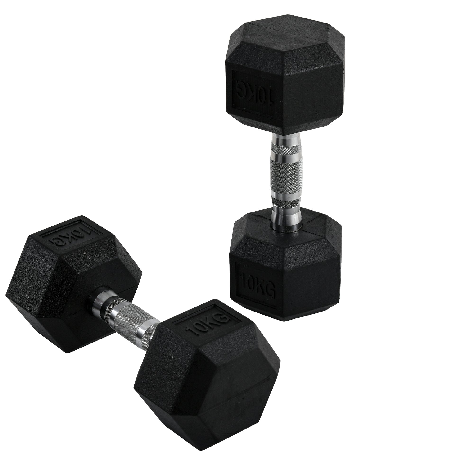 Homcom Set 2 hexagonal dumbbells from 10kg in metal and rubber for workout in the gym, home and office, black - Borgè