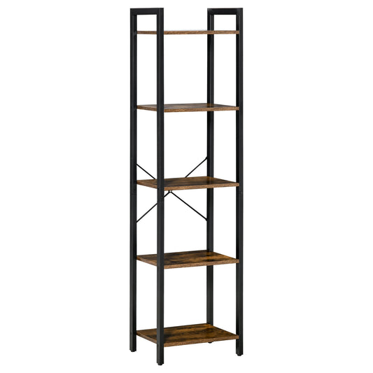 Homond industrial style bookcase with 5 wooden and steel shelves, 40x30x154cm - rustic brown - Borgè