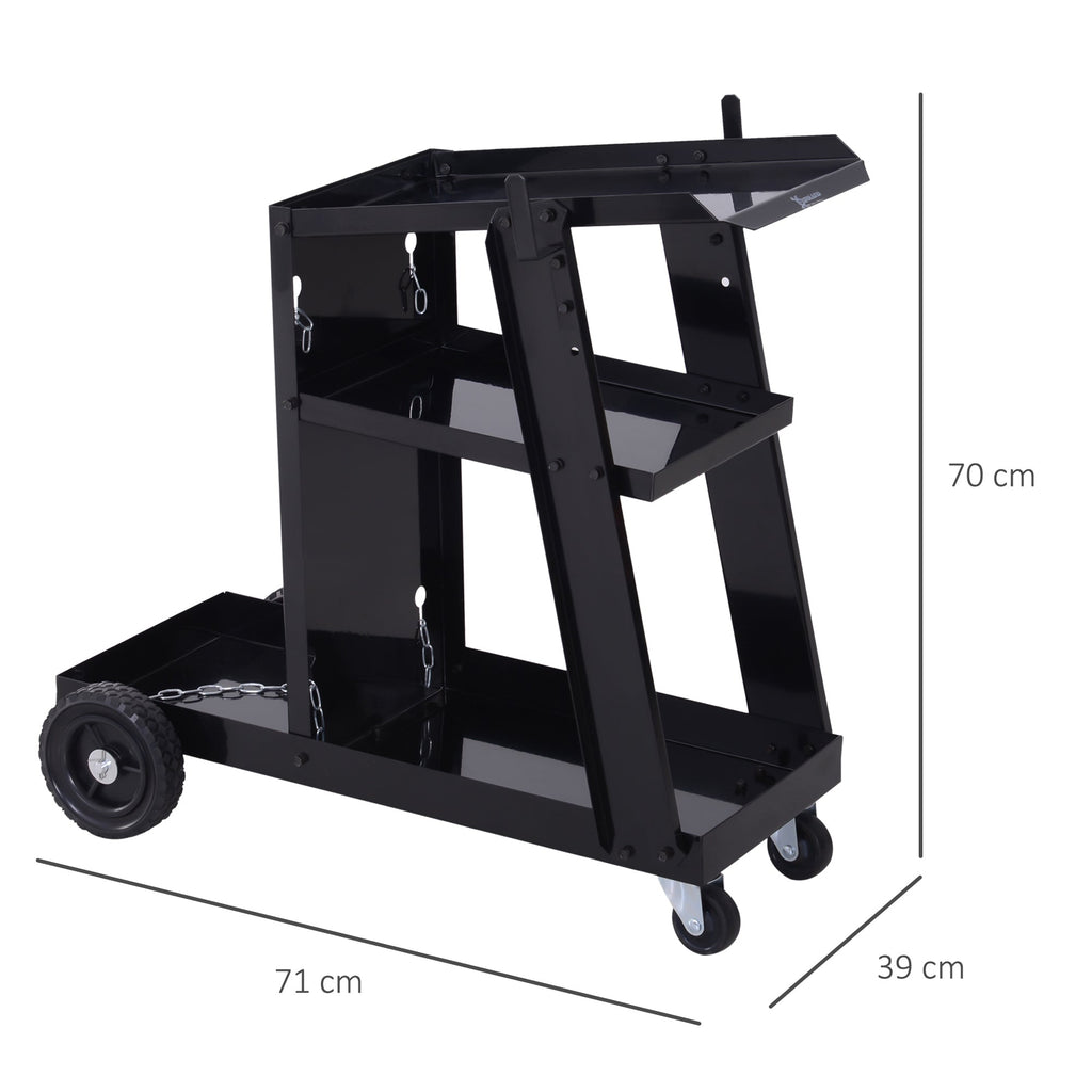 Durhand officed shopping carriage welding system 3 shelves 4 wheels black - Borgè