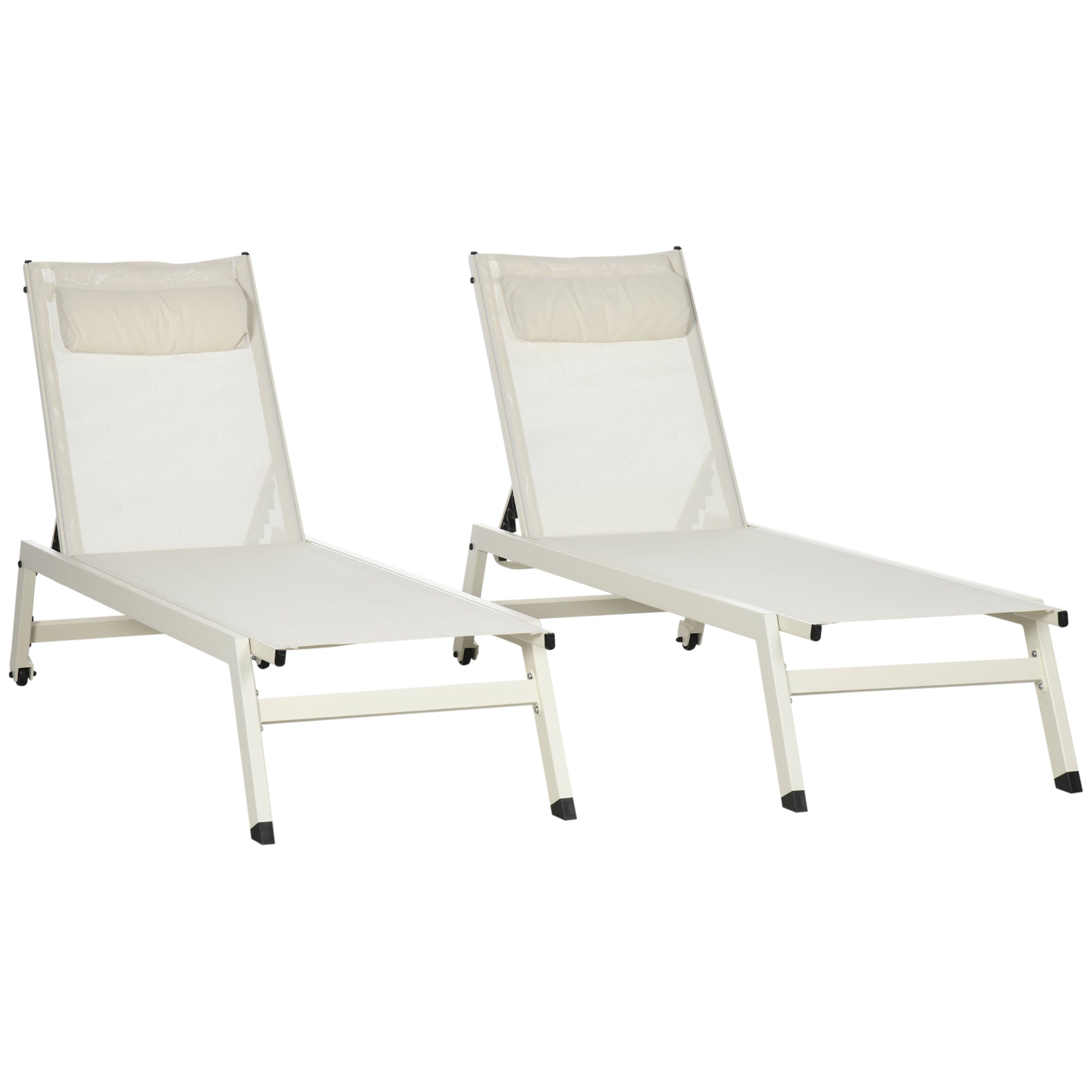 Chaise Longue Reclining Sun Lounger 2pcs in Aluminum and Polyester, 55x195x30 cm, Beige - Borge' Group Limited