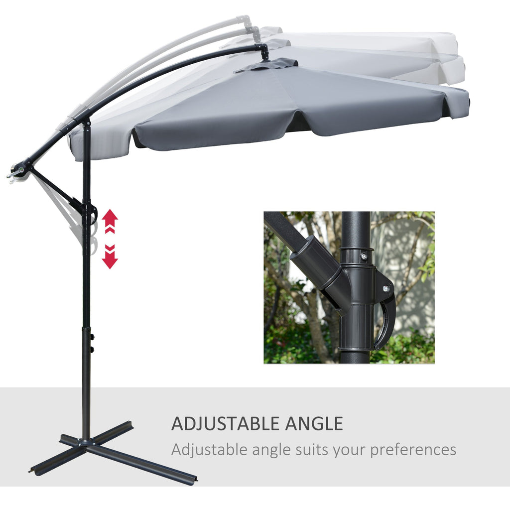 2.7x2.7 m Garden Umbrella with Metal Arm and Adjustable Polyester Canopy and Crank Opening, Grey - Borge' Group Limited