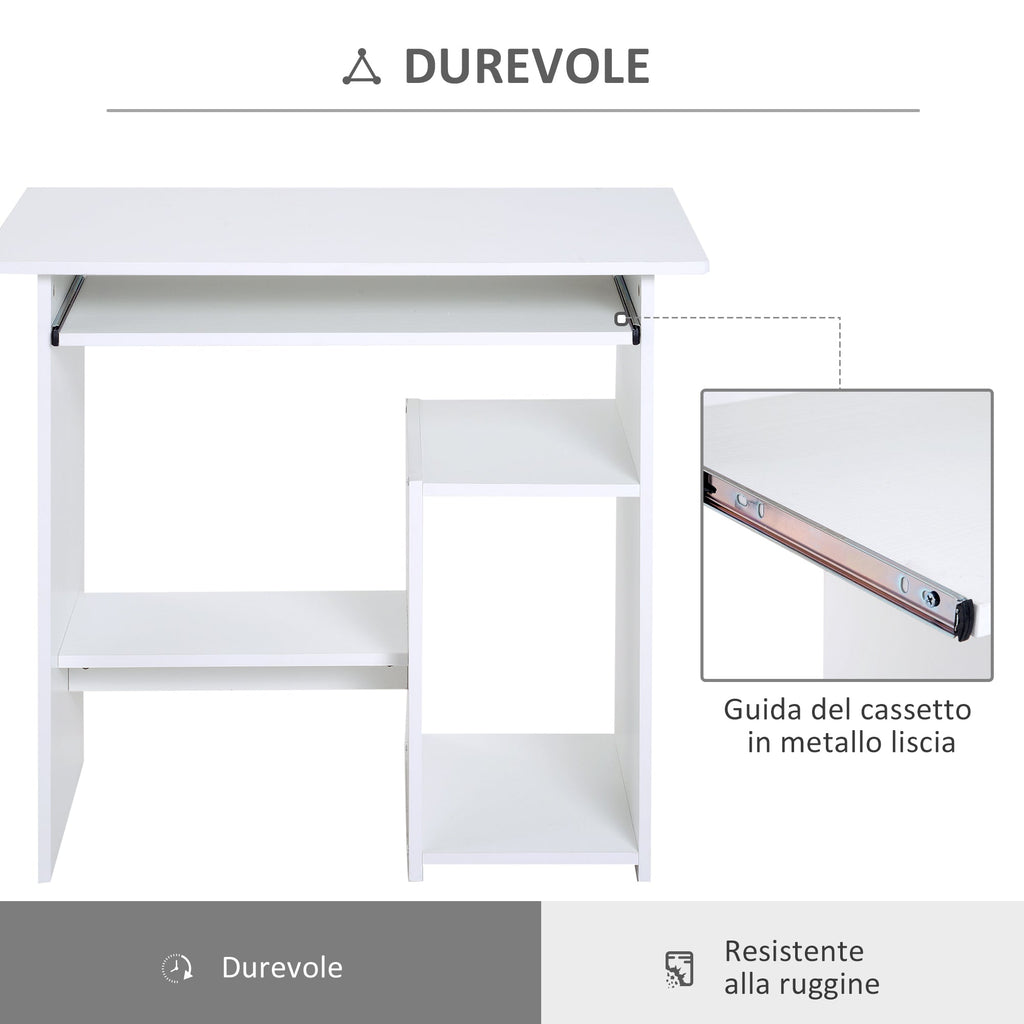 compact desk with shelves and shelf removable wooden keyboard, 80x45x75cm, white - Borgè