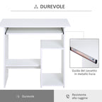 compact desk with shelves and shelf removable wooden keyboard, 80x45x75cm, white - Borgè