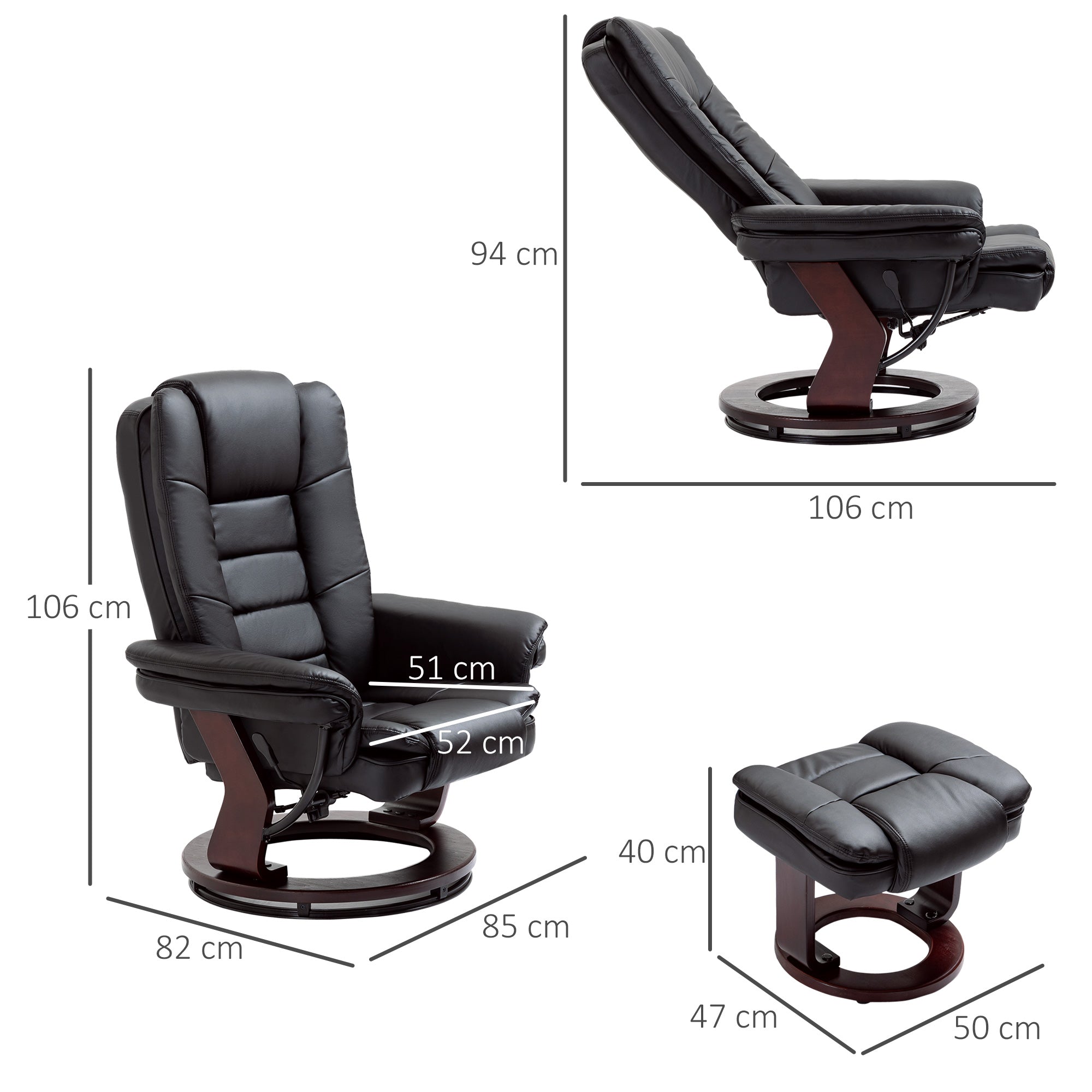 THE BOSS | Black Armchair with footrest | 360 ° Swivel and Reclining - Borgè