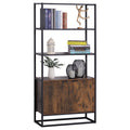 Wall bookcase shelf with doors and 3 wooden and black metal shelves - Borgè