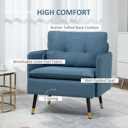 Modern Living Room and Bedroom Armchair With Uncheded Seat and Lino Effect Fabric, 76x68x80 cm, blue - Borgè