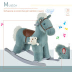 Homcom Cavallo with plush and wood with sounds and bears included, for children of 18-36 months, 65x26x55cm, blue - Borgè