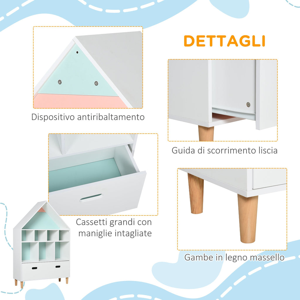 Bookcase Toy Storage Shelf for Children's and Teens' Bedroom with White Cube Shelves, Two Colors Changed, Blue and Pink 82x30x126cm - Borgè