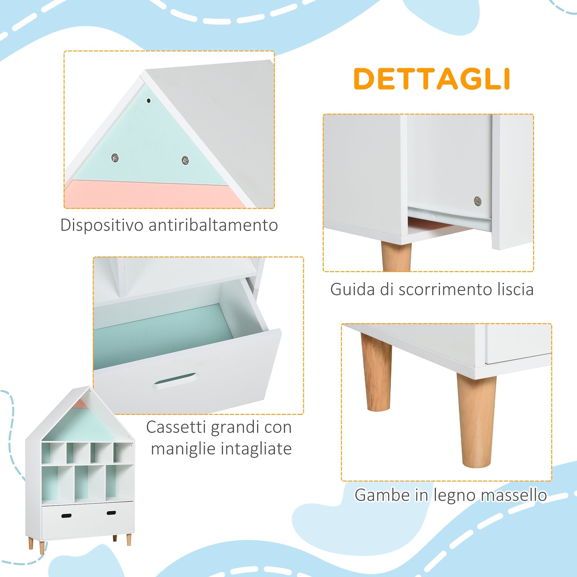 Bookcase Toy Storage Shelf for Children's and Teens' Bedroom with White Cube Shelves, Two Colors Changed, Blue and Pink 82x30x126cm - Borgè