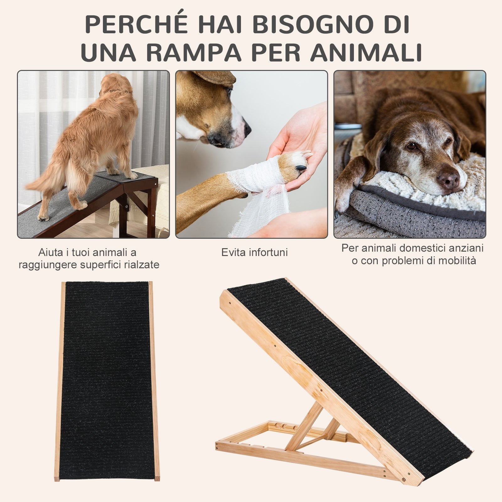 Pawhut ramp for dogs and cats up to 75kg folding non -slip and adjustable folding - Borgè